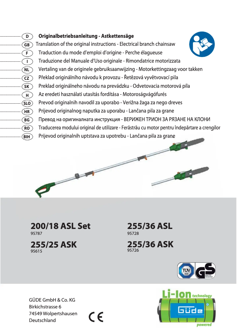 Page 1 de la notice Manuel utilisateur Güde 255/36 ASL