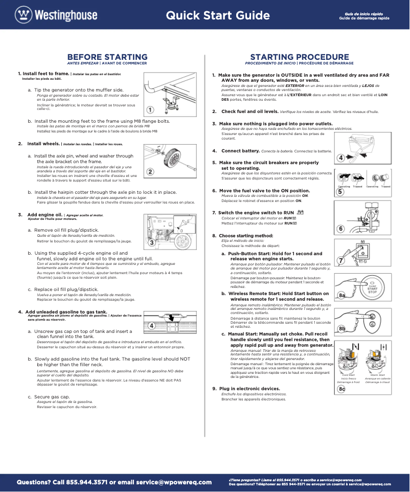 Page 1 de la notice Guide de démarrage rapide Westinghouse WGen5300