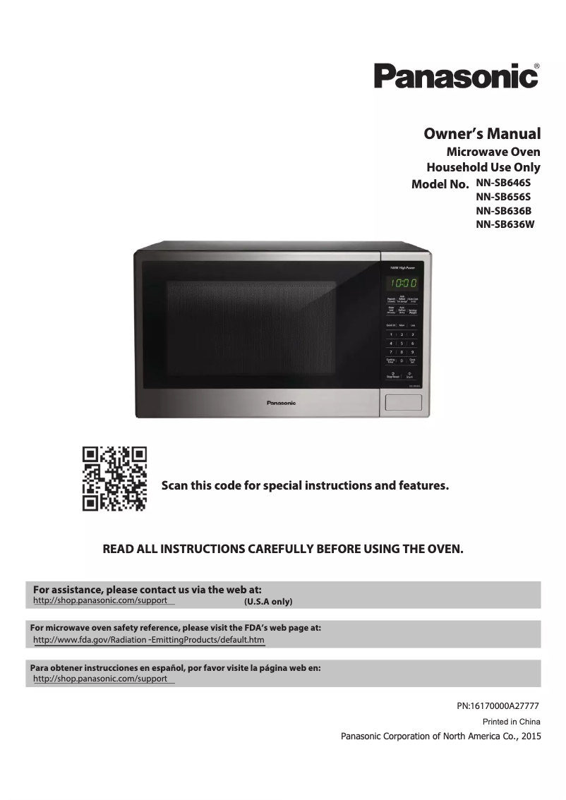 Page 1 de la notice Manuel utilisateur Panasonic NN-SB636