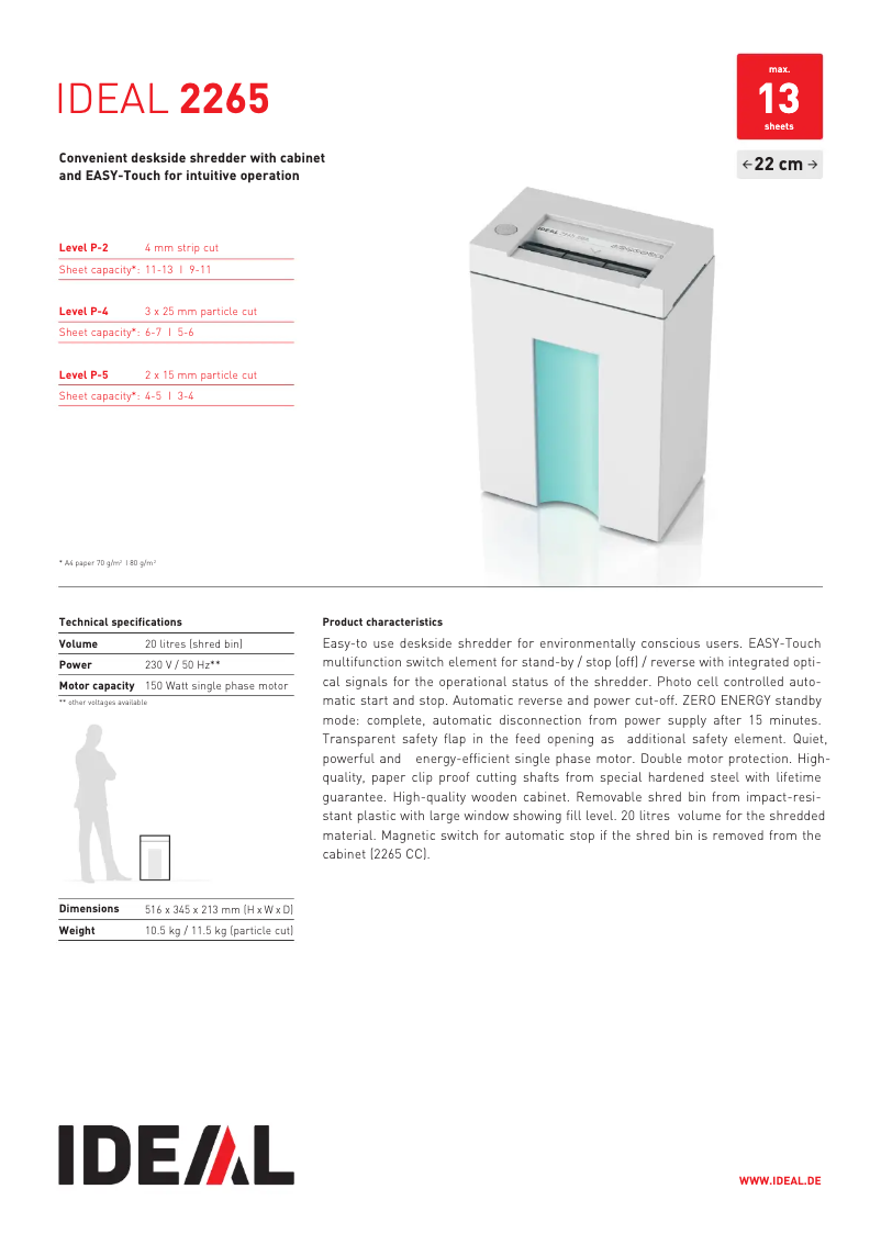 Page 1 de la notice Fiche technique Ideal 2265 CC