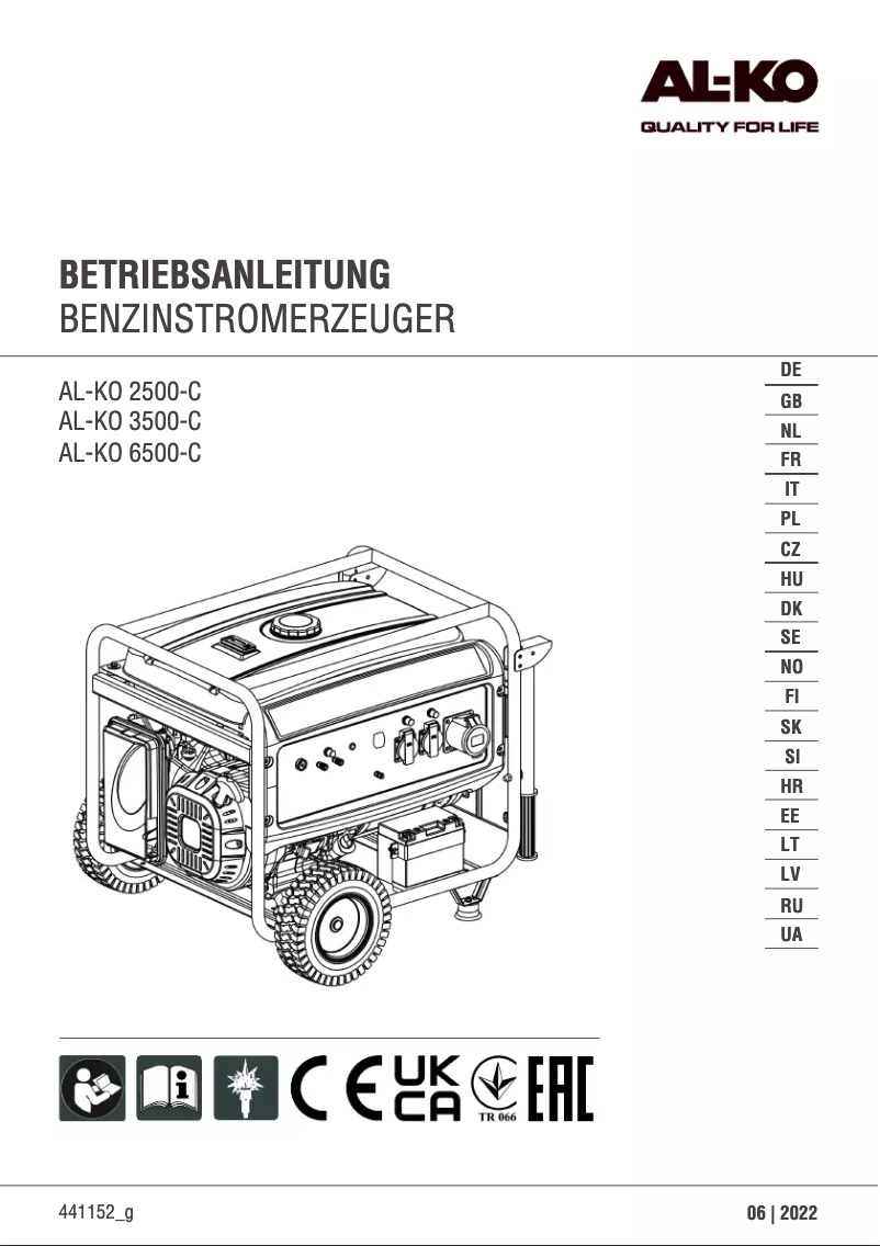 Page 1 of the manual User Manual AL-KO 6500-C