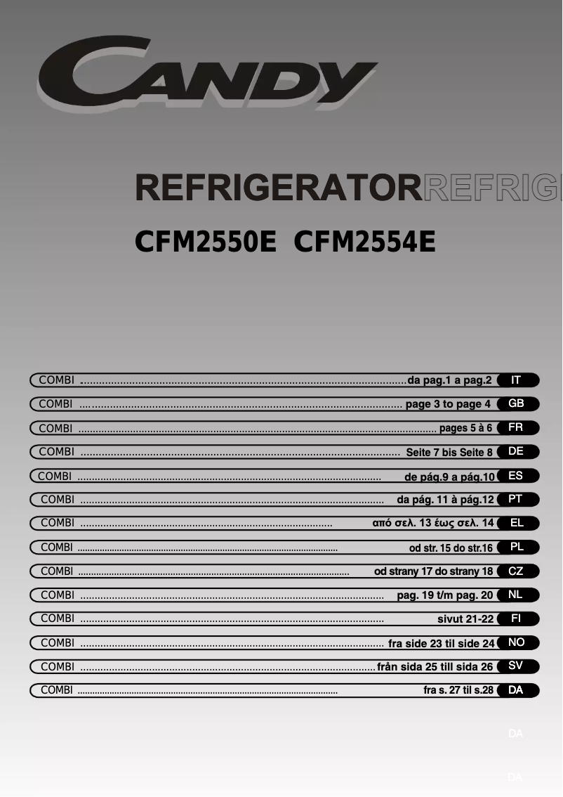 Page 1 of the manual User Manual Candy CFM 3260/1 E