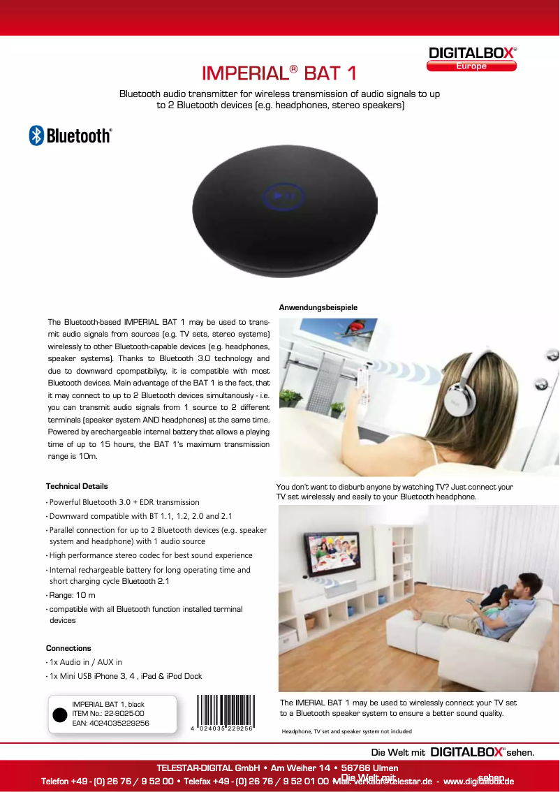 Page 1 de la notice Manuel utilisateur Telestar IMPERIAL BAT 1