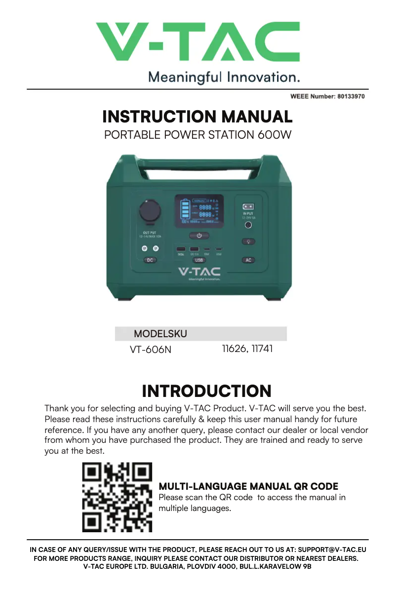 Page 1 de la notice Manuel utilisateur V-TAC VT-606N