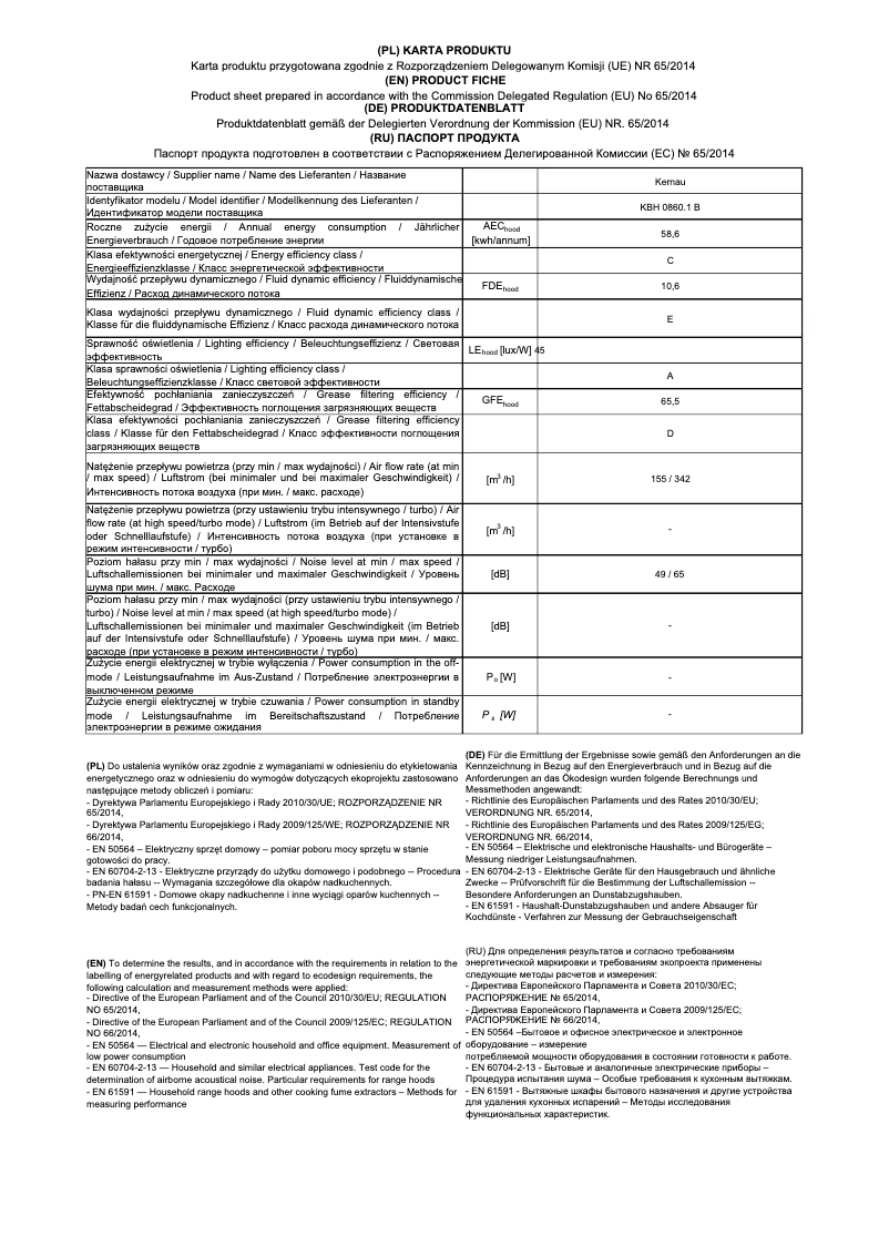 Page 1 de la notice Fiche technique Kernau KBH 0860.1 B