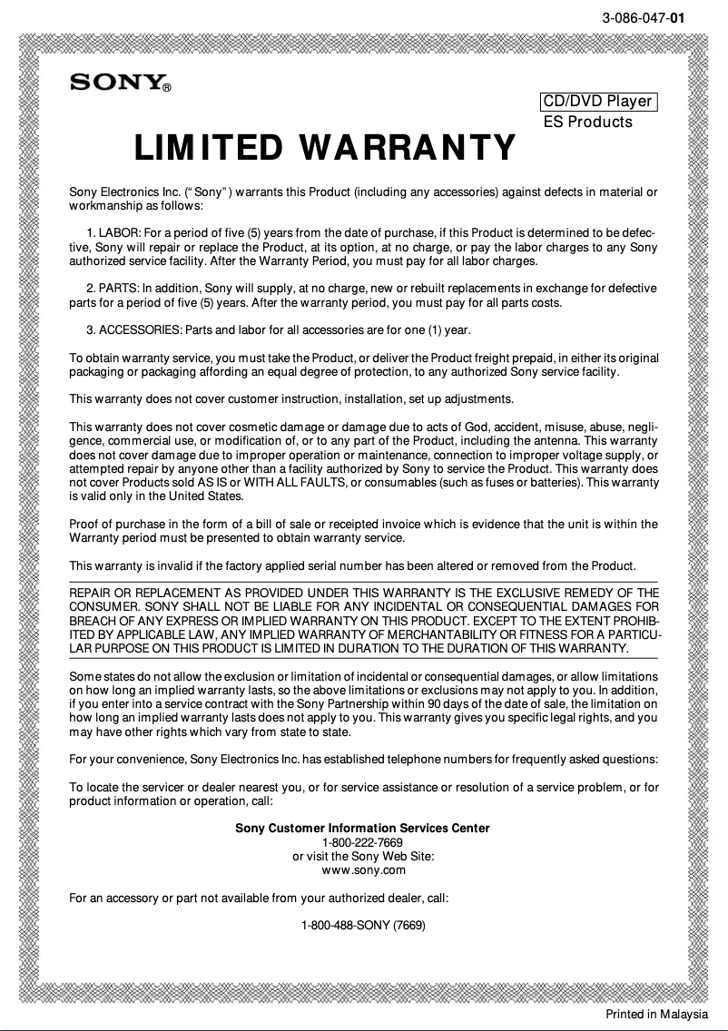 Page 1 de la notice Mode d'emploi Sony CDP-X339ES