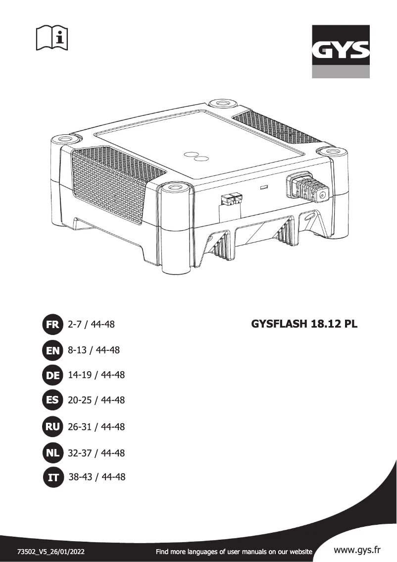 Page 1 de la notice Manuel utilisateur GYS Gyslash 18.12 PL