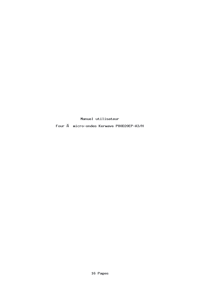 Page 1 de la notice Manuel utilisateur Kerwave P80D20EP-A3/H