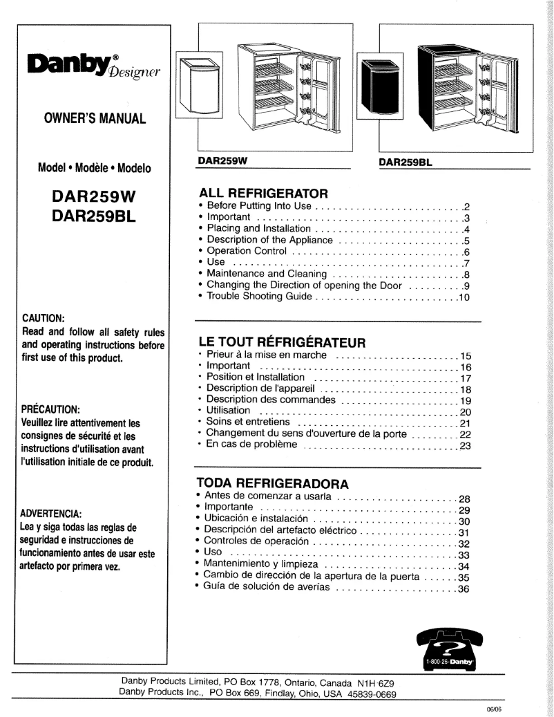 Page 1 de la notice Manuel utilisateur Danby DAR259W