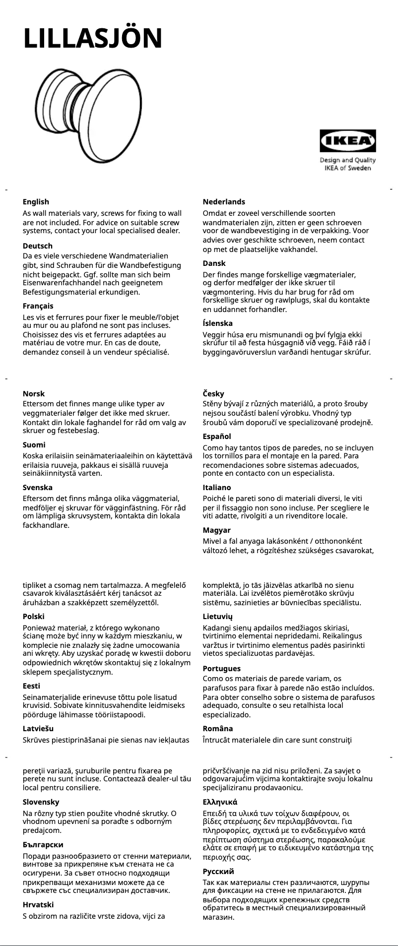 Page 1 de la notice Manuel utilisateur Ikea LILLASJÖN 304.779.63