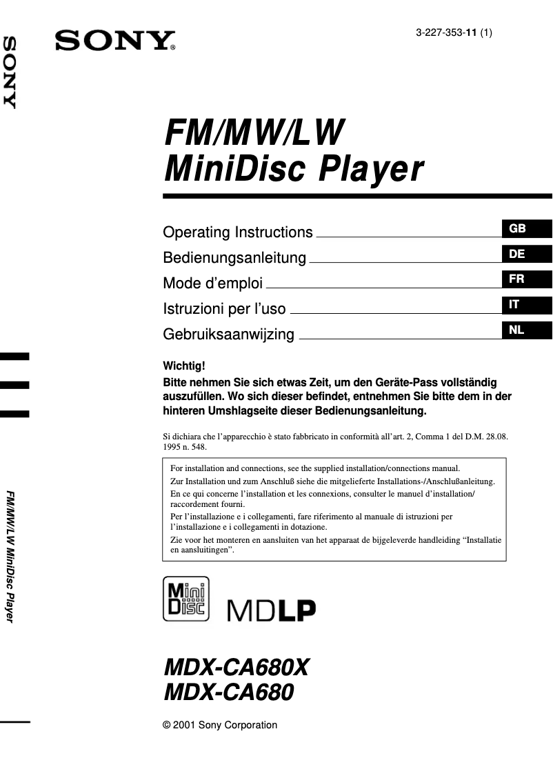 Page 1 de la notice Mode d'emploi Sony MDX-CA680