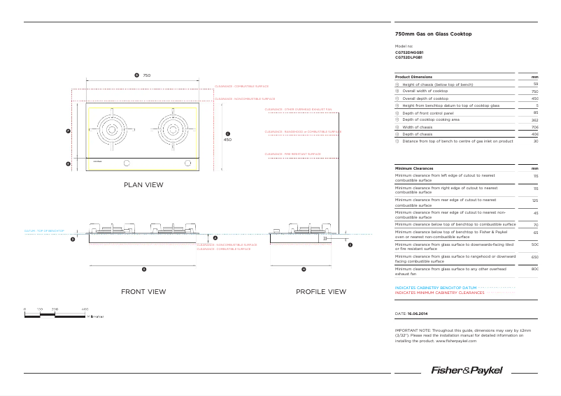 Page 1 de la notice Fiche technique Fisher & Paykel CG752DLPGB1