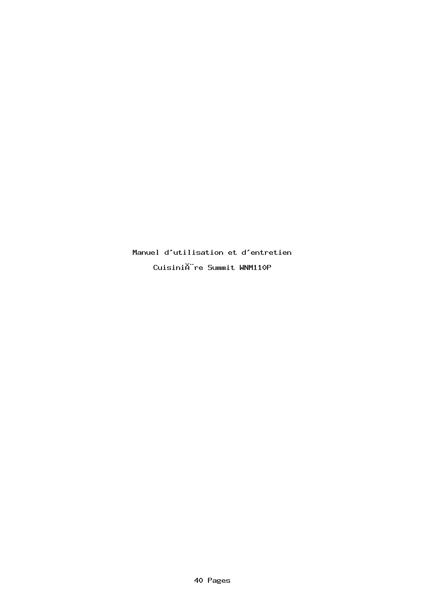 Page 1 de la notice Manuel d'utilisation et d'entretien Summit WNM110P
