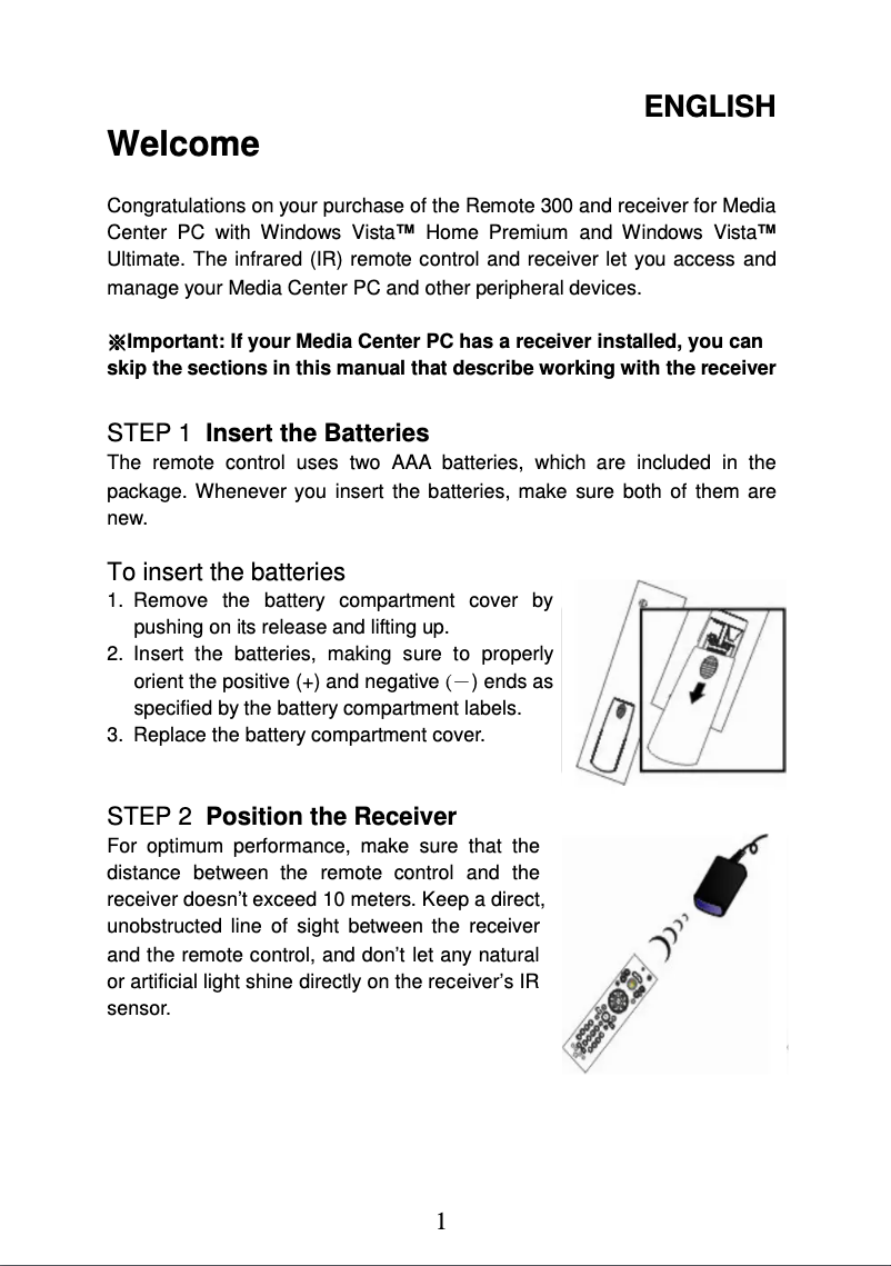 Page 1 de la notice Manuel utilisateur Genius Remote 300