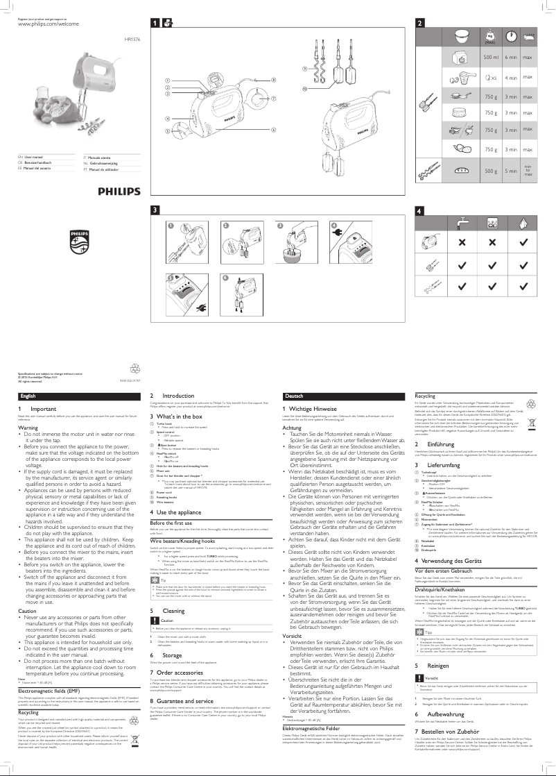 Page 1 de la notice Manuel utilisateur Philips Avance Collection HR1576