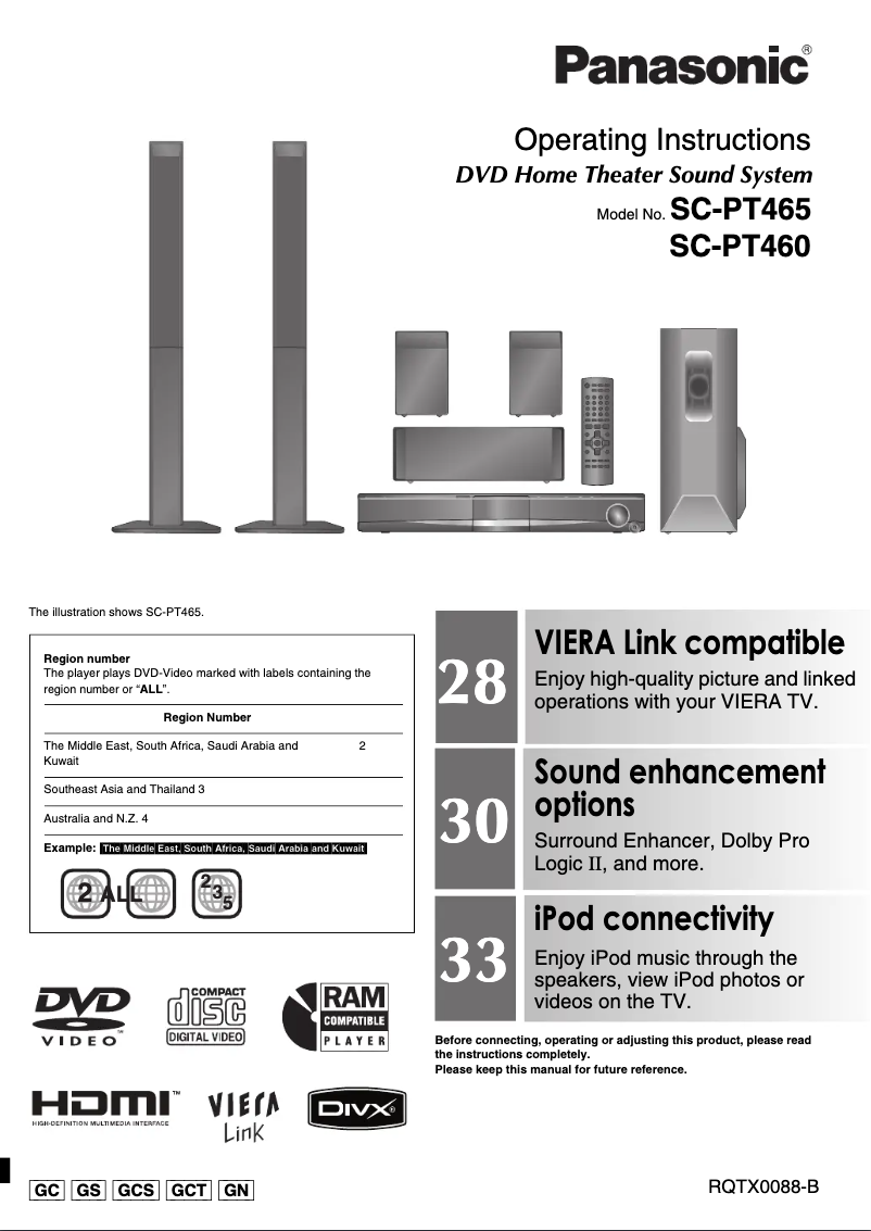 Page 1 de la notice Manuel utilisateur Panasonic SC-PT465EE-K