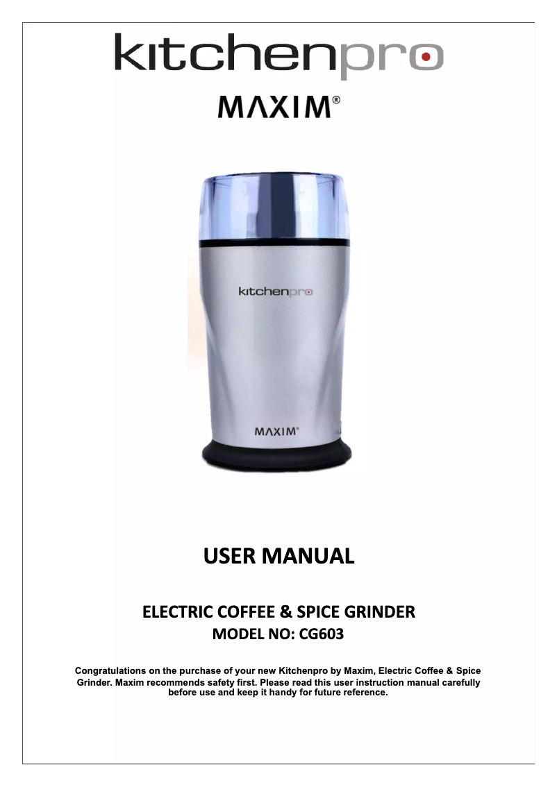 Page 1 de la notice Manuel utilisateur Maxim KitchenPro CG603