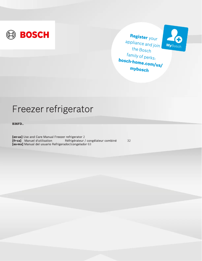 Page 1 of the manual Use and Maintenance Manual Bosch B36FD50SNS