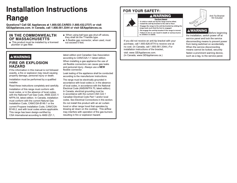 Page 1 of the manual Installation Guide GE P2B940SEJSS