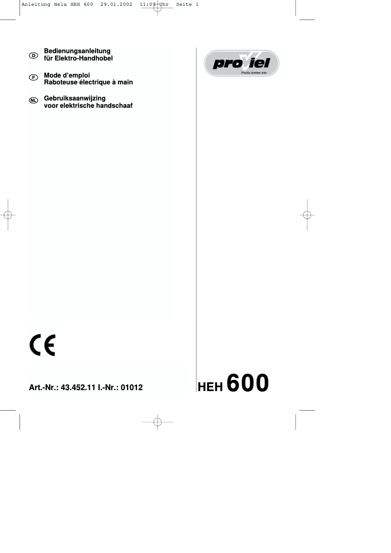 Page 1 de la notice Manuel utilisateur Proviel HEH 600