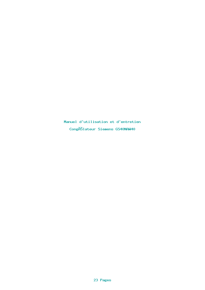 Page 1 de la notice Manuel d'utilisation et d'entretien Siemens GS40NAW40