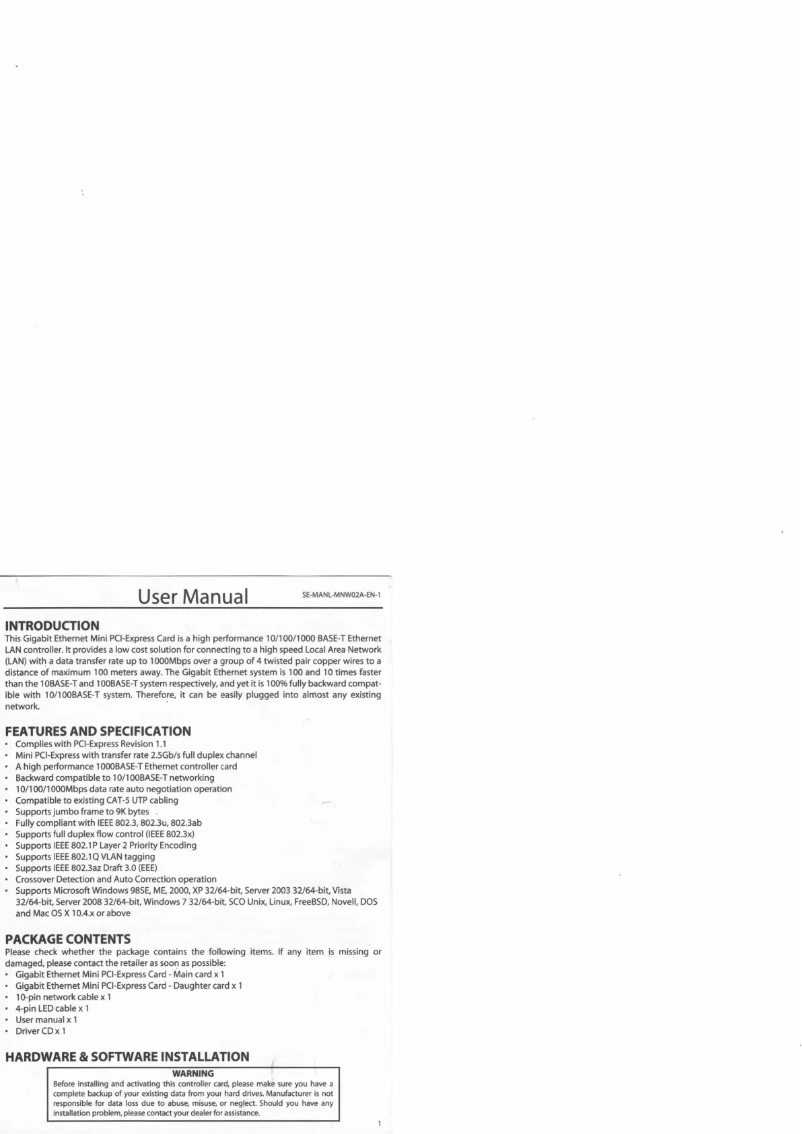 Page 1 of the manual User Manual Syba SD-MPE24031