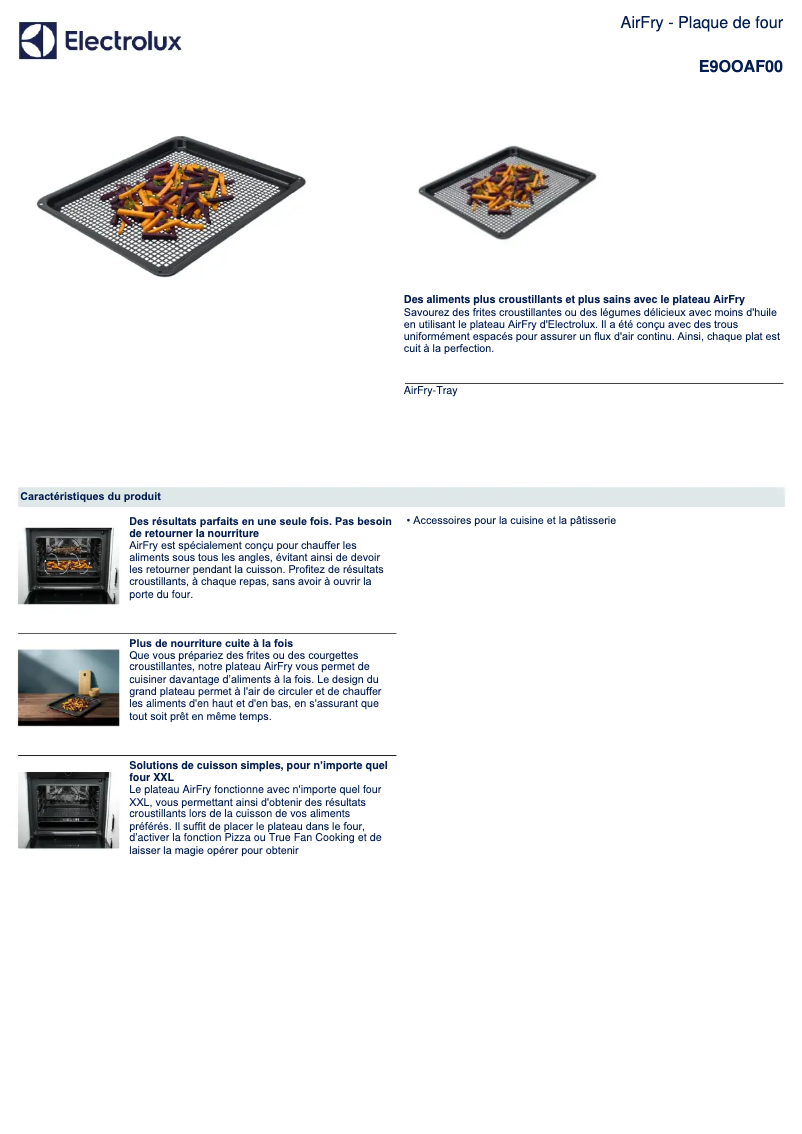 Page 1 de la notice Fiche technique AEG E9OOAF00