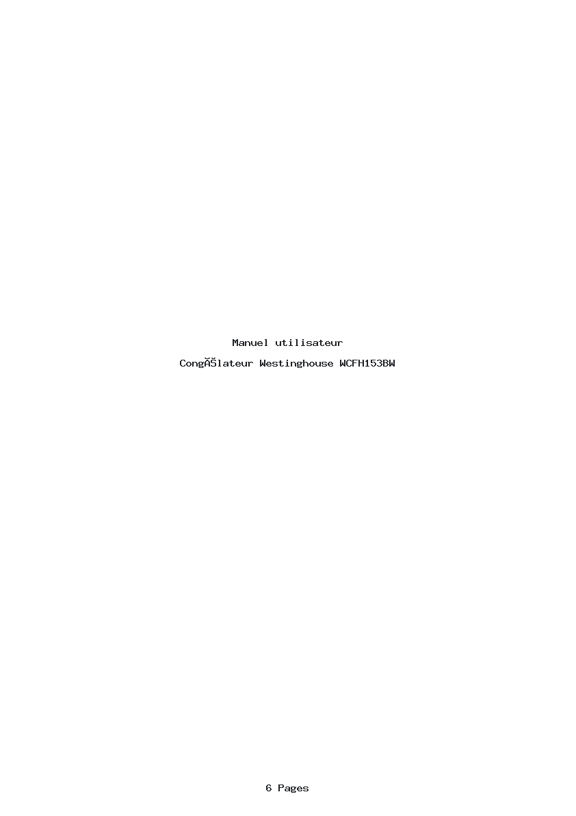 Page 1 de la notice Manuel utilisateur Westinghouse WCFH153BW