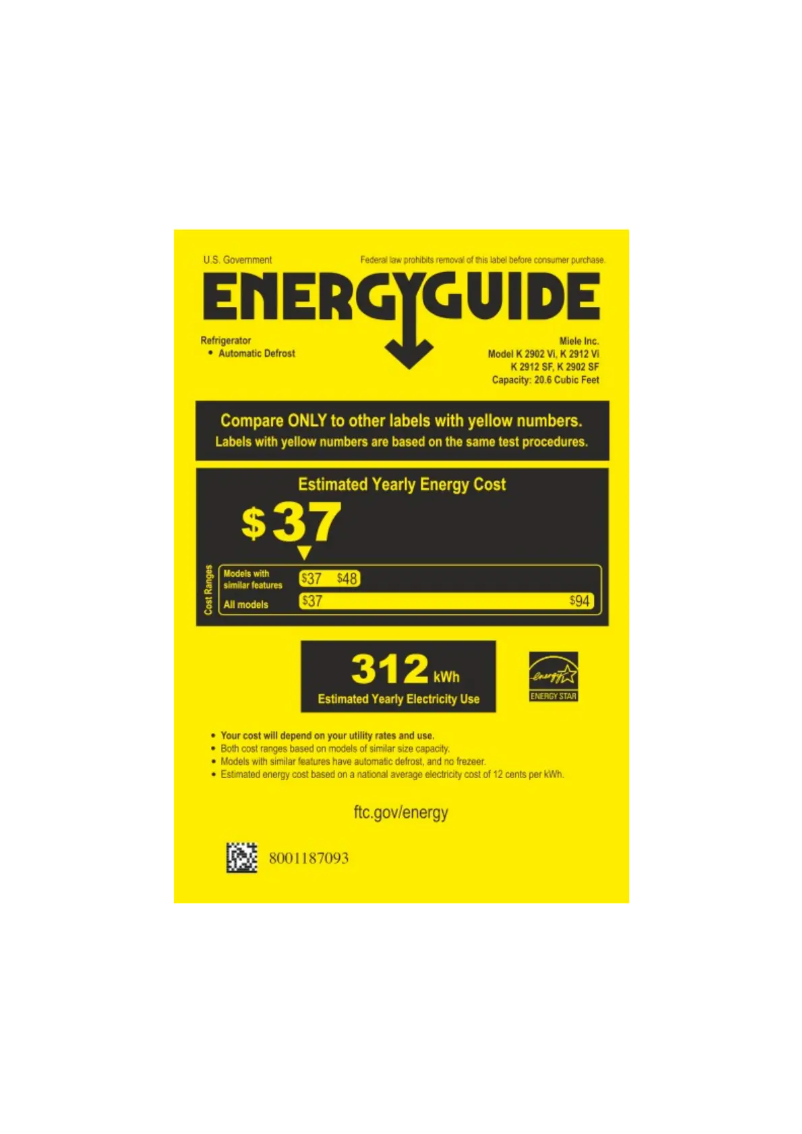 Página 1 del manual Etiqueta energética Miele K 2912 Vi