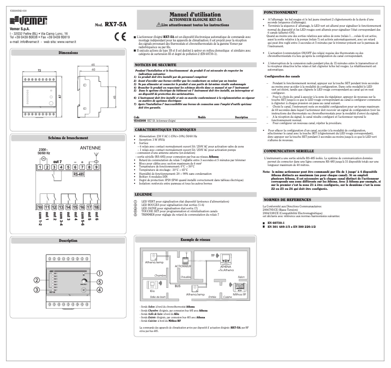 Page 1 de la notice Manuel utilisateur Vemer RX7-5A