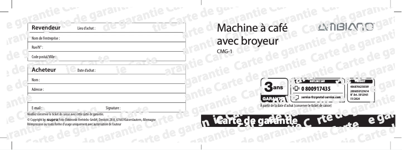 Page 1 de la notice Informations de garantie Maginon CMG-1