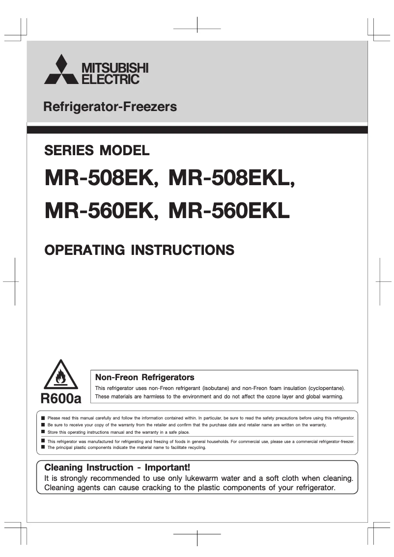 Page 1 de la notice Manuel utilisateur Mitsubishi MR-508EK-W-A2
