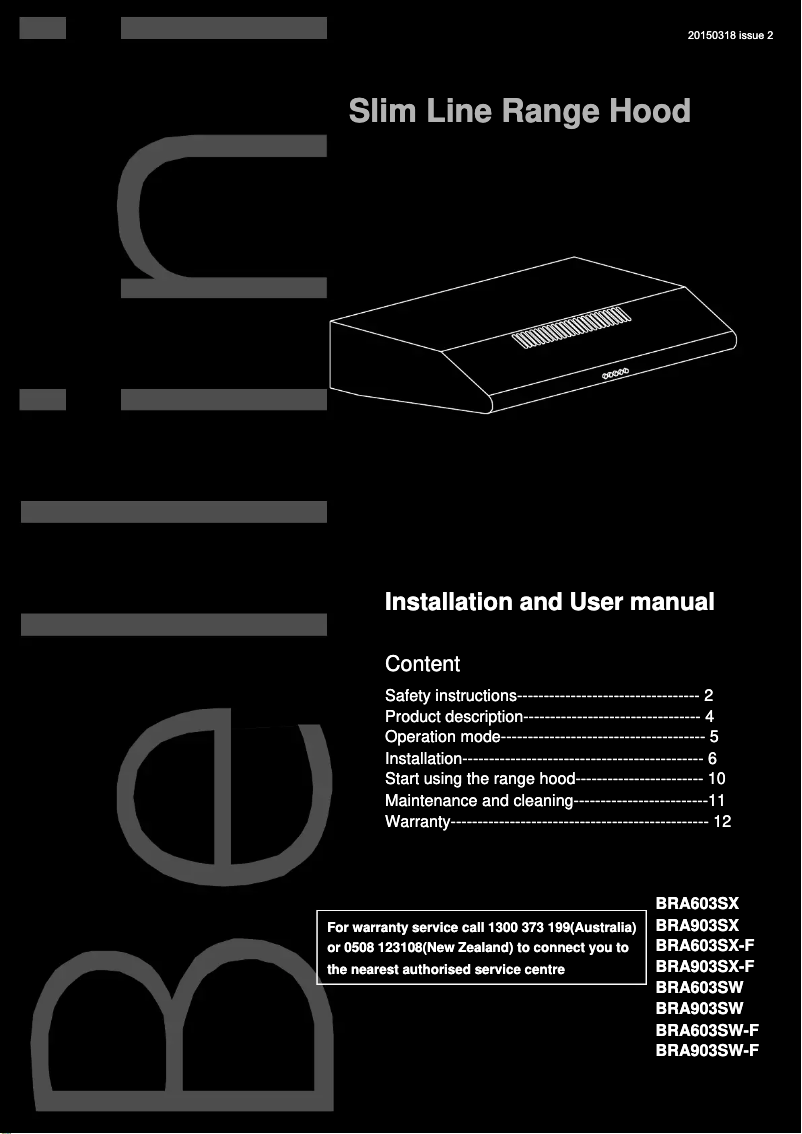 Page 1 de la notice Manuel utilisateur Bellini BRA603SX-F