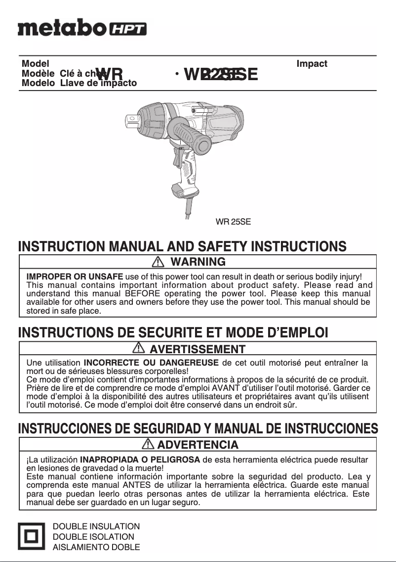 Page 1 de la notice Manuel utilisateur Metabo WR 22SE