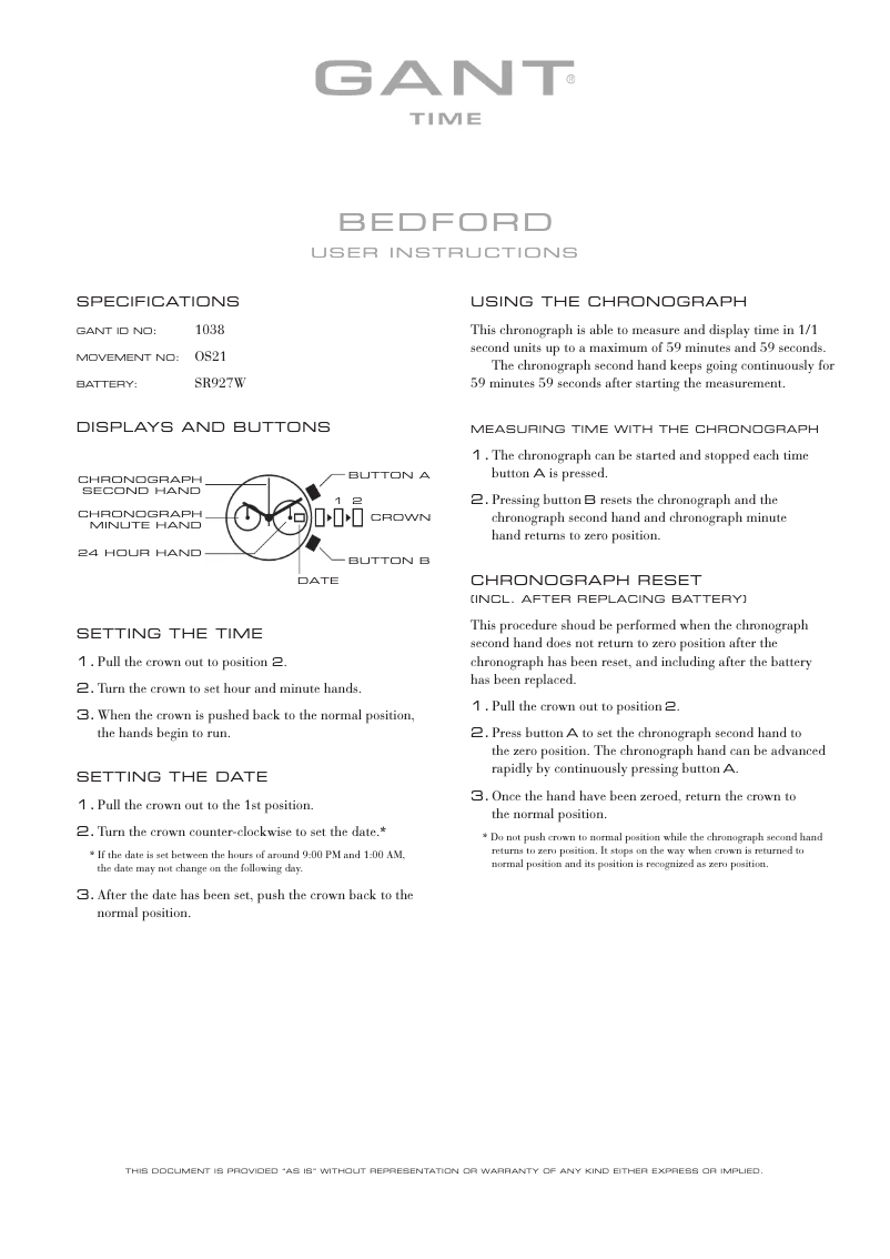 Página 1 del manual Manual de usuario Gant Bedford 1038