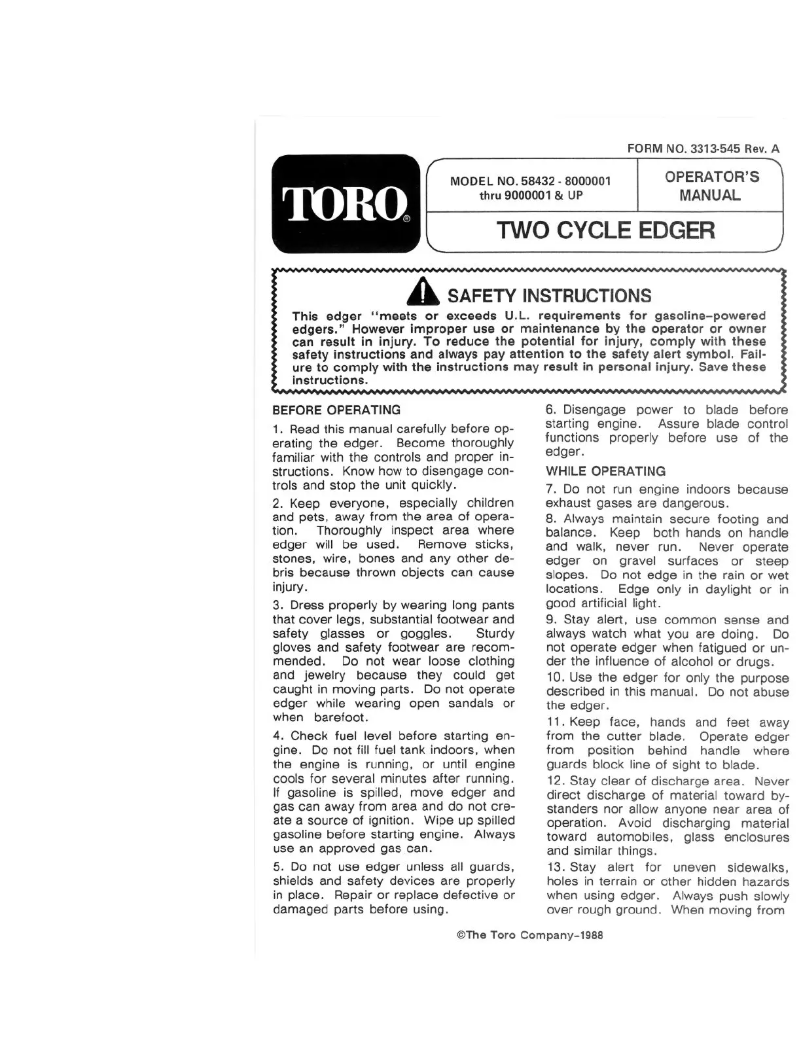 Page 1 de la notice Manuel utilisateur Toro 58432