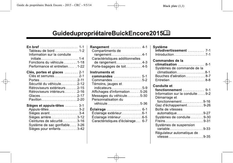 Page 1 de la notice Manuel utilisateur Buick Encore (2015)