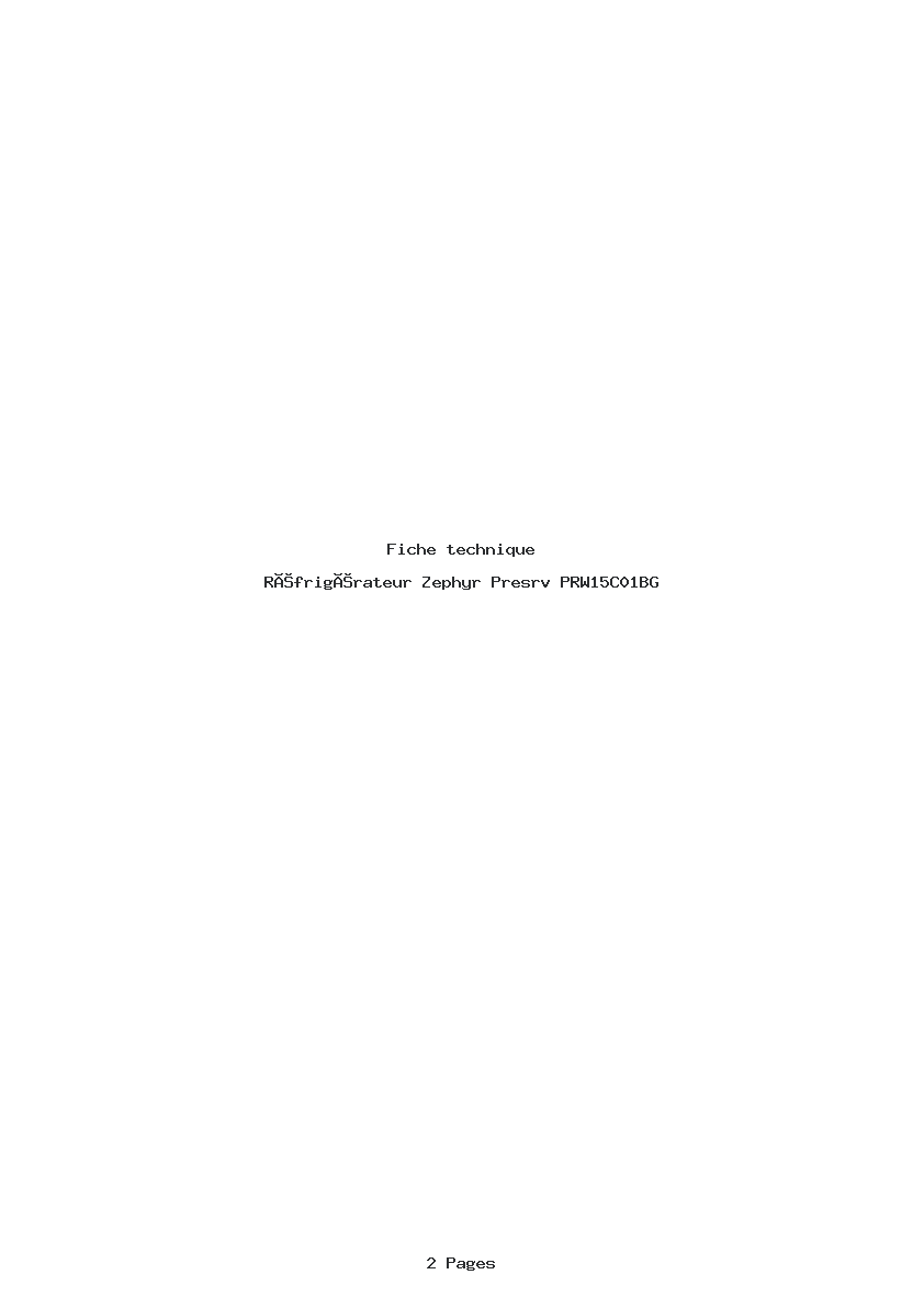 Page 1 de la notice Fiche technique Zephyr Presrv PRW15C01BG