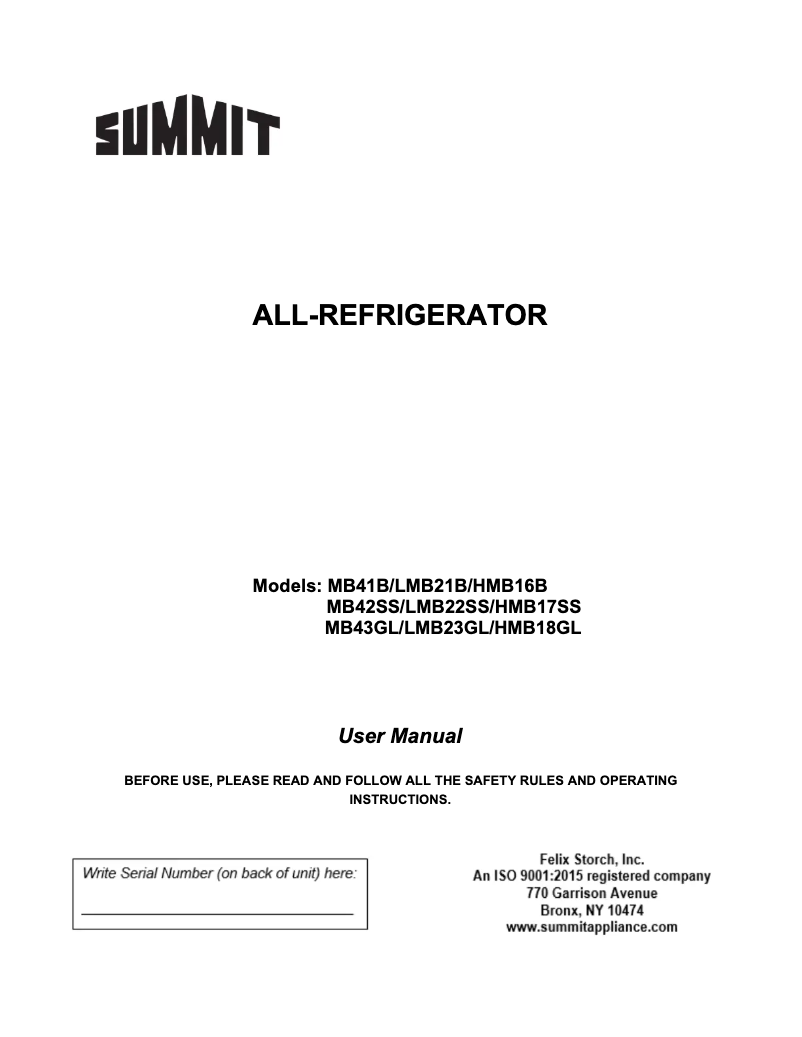 Page 1 de la notice Manuel utilisateur Summit MB43GL