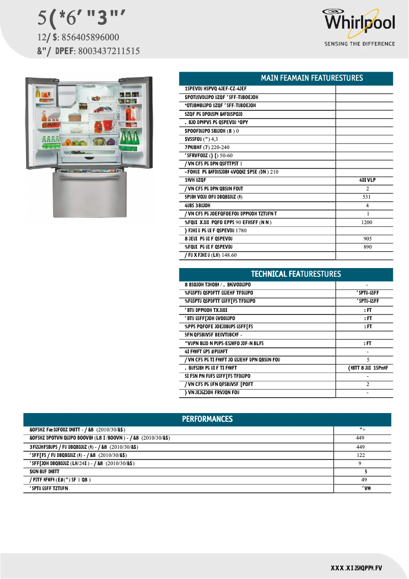 Page 1 of the manual Technical Sheet Whirlpool 5GI6FARAF
