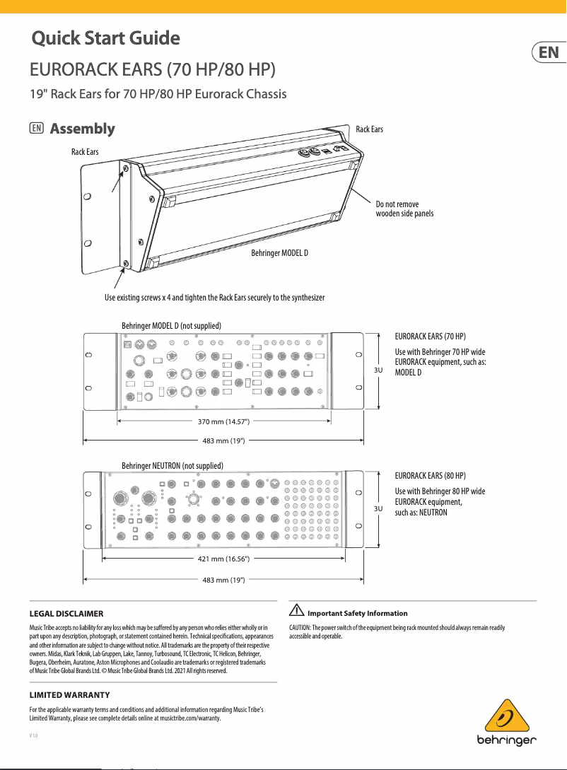 Page 1 de la notice Manuel utilisateur Behringer Eurorack Ears