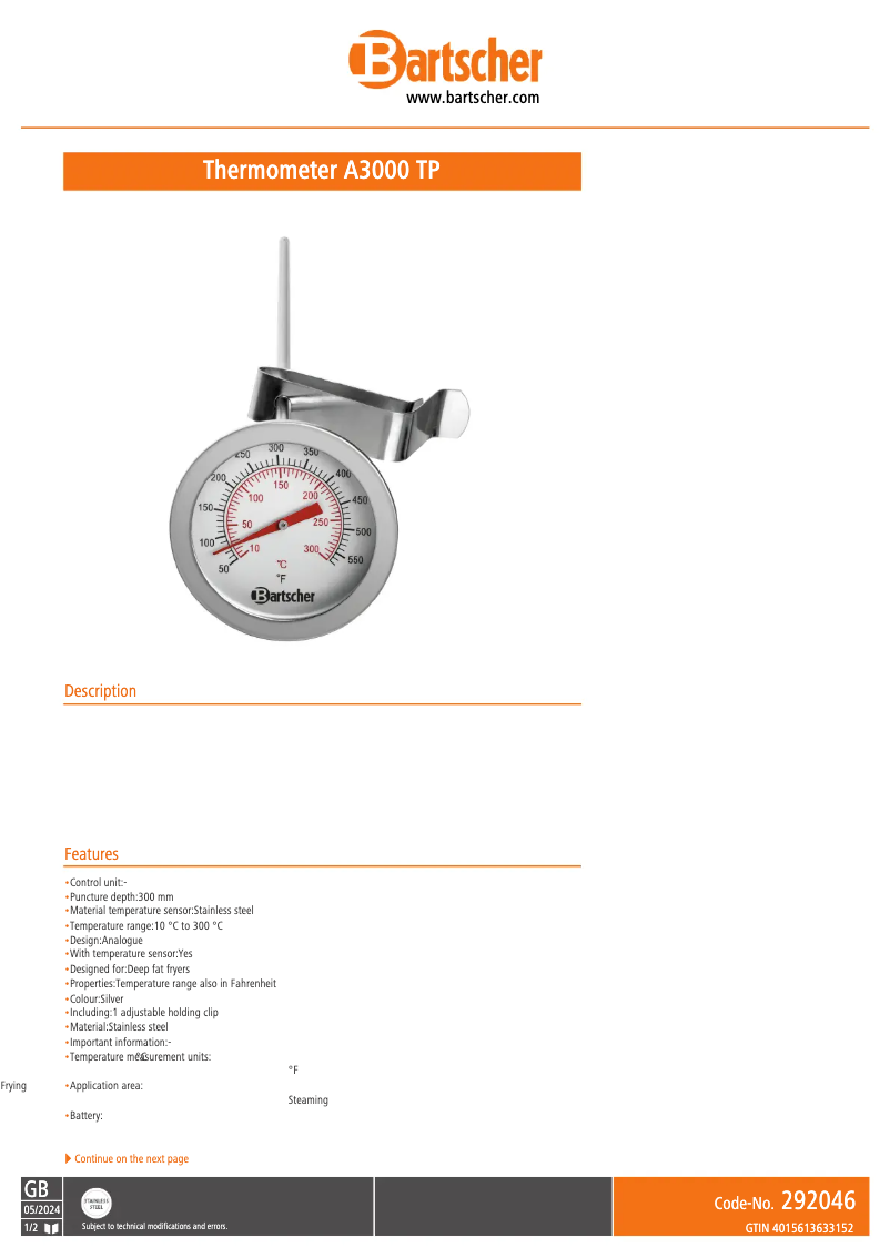 Page 1 de la notice Manuel utilisateur Bartscher A3000 TP