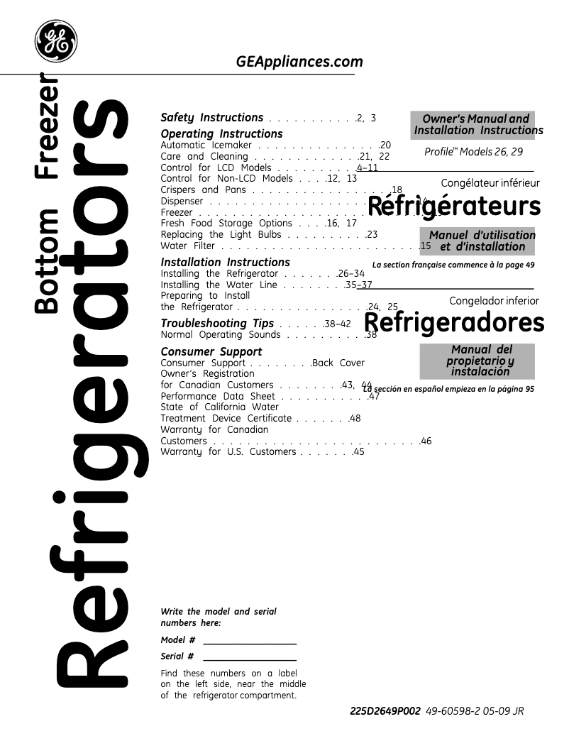 Page 1 de la notice Manuel utilisateur GE Profile PFSS9SKYSS