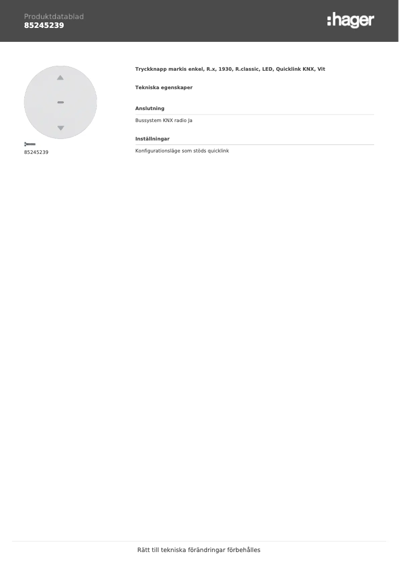 Página 1 del manual Ficha técnica Hager 85245239