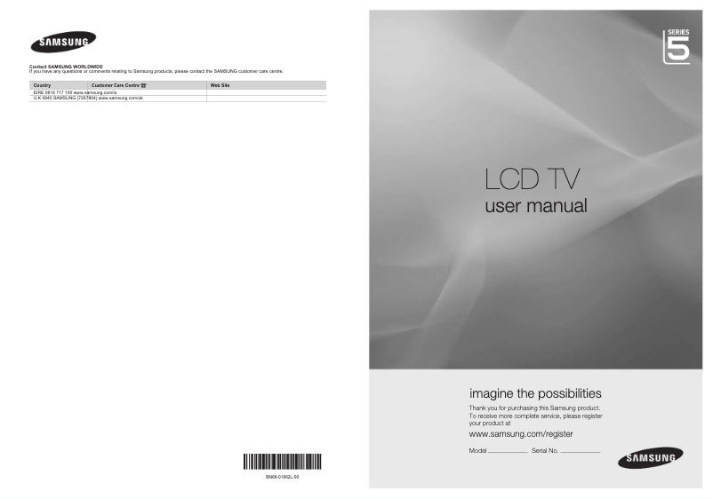 Page 1 de la notice Manuel utilisateur Samsung LE40B550