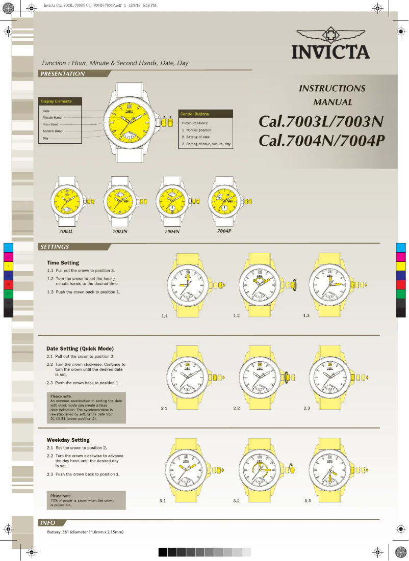 Página 1 del manual Manual de usuario Invicta Reserve 32250