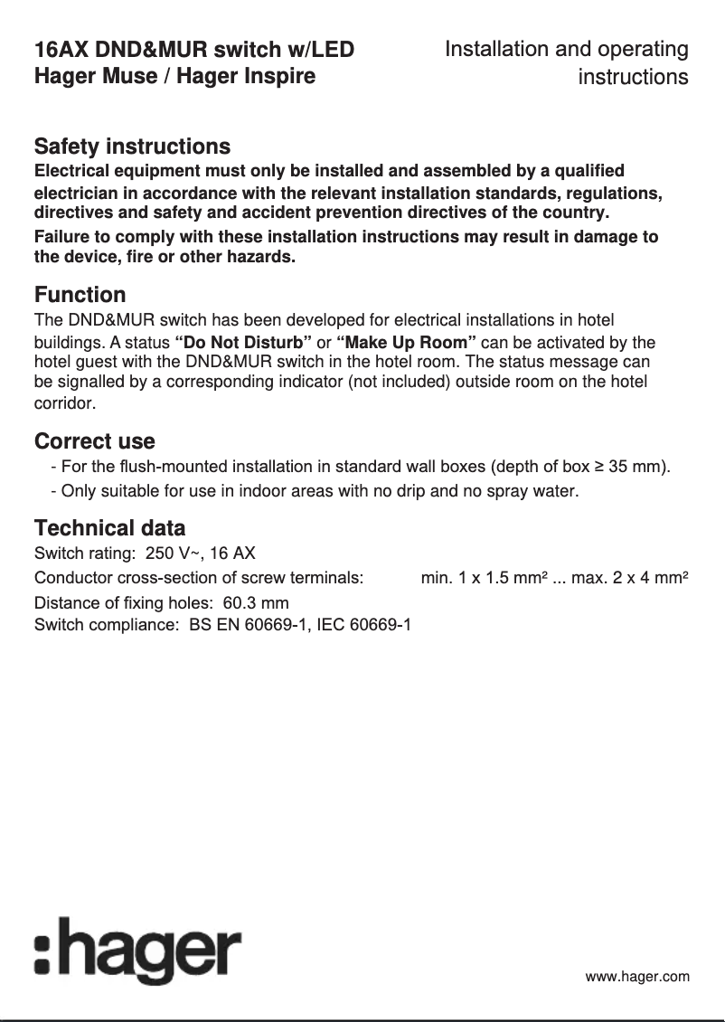 Page 1 de la notice Manuel utilisateur Hager WGCXHDCNB