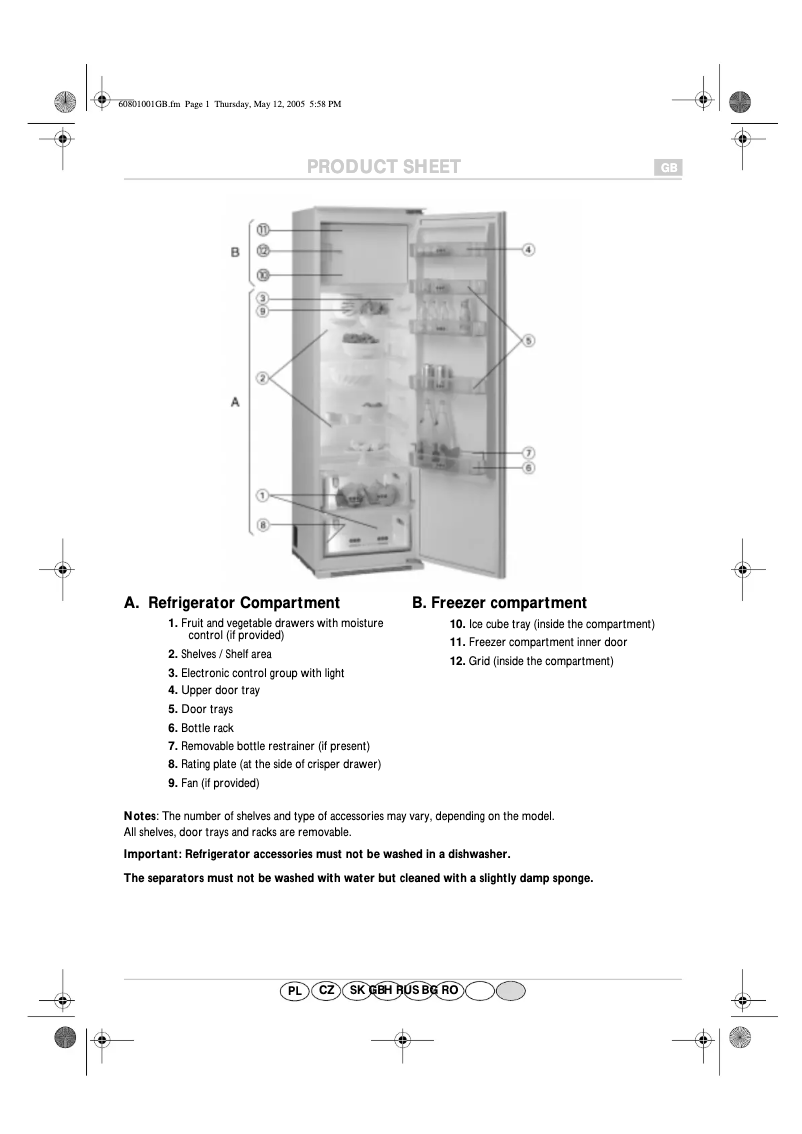 Page 1 de la notice Manuel utilisateur Whirlpool ARG 746 A
