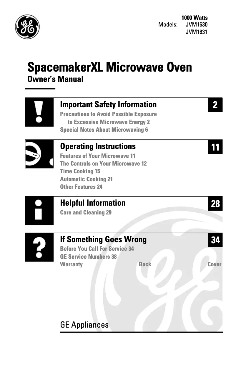 Page 1 of the manual Use and Maintenance Manual GE JVM1631WB