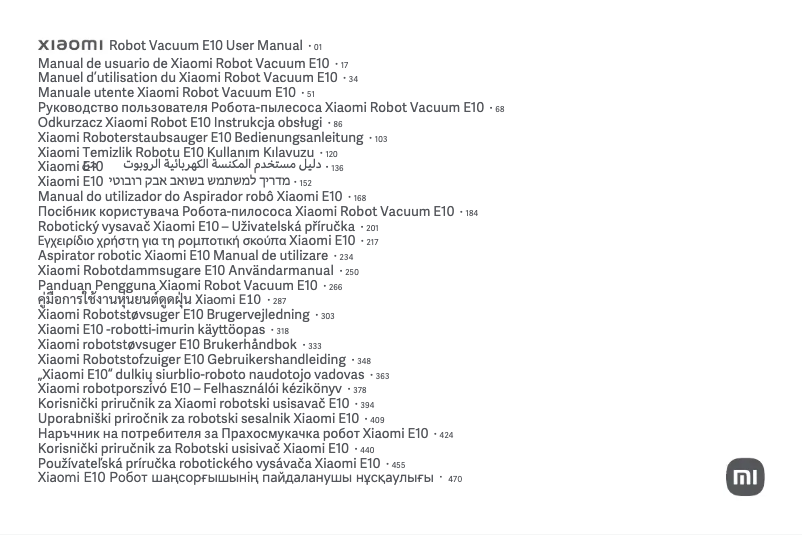 Page 1 de la notice Manuel utilisateur Xiaomi Robot Vacuum E10